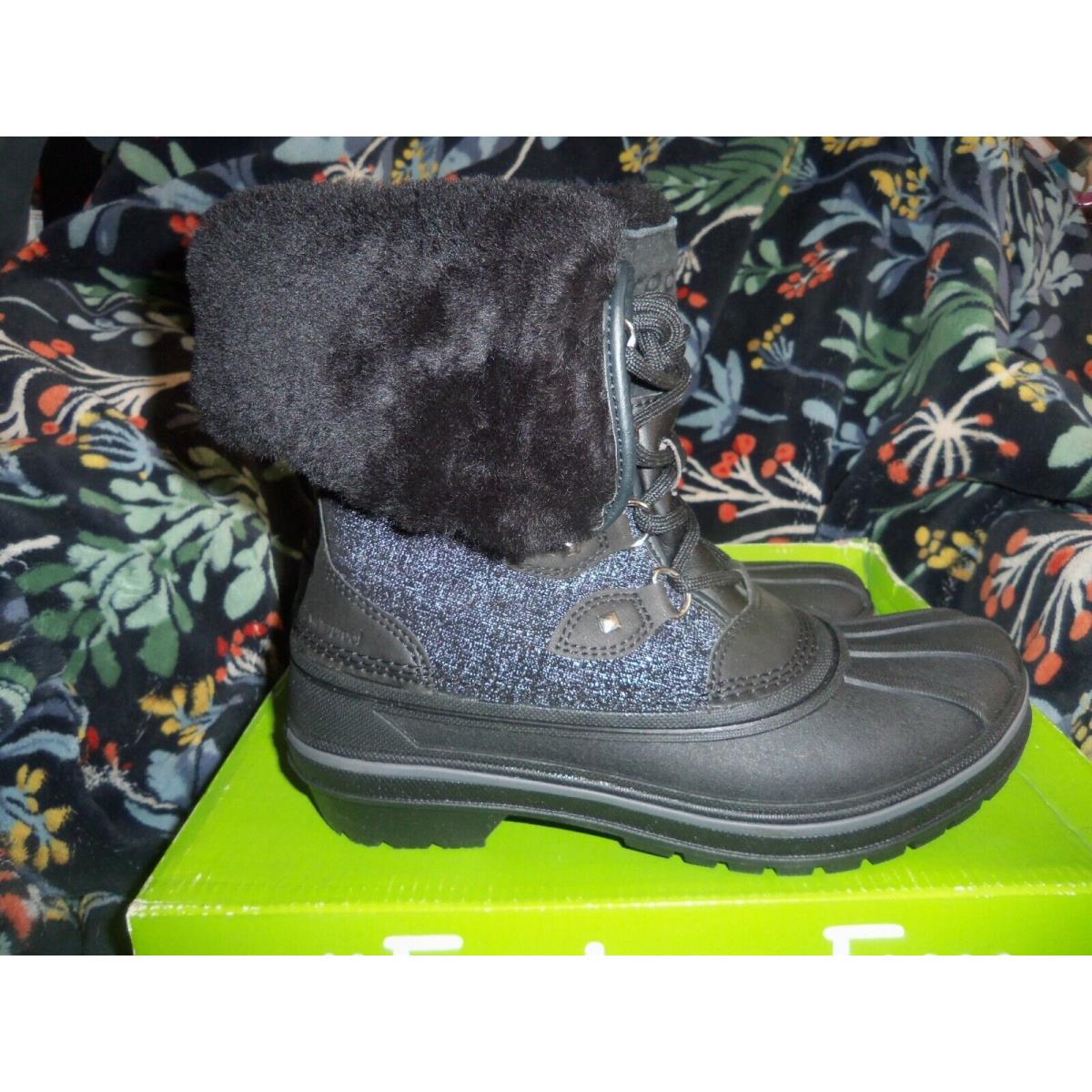 Crocs Black Allcast Luxe Shimmer Sheepskin Fur W 5 Rubber Rain Snow Boots