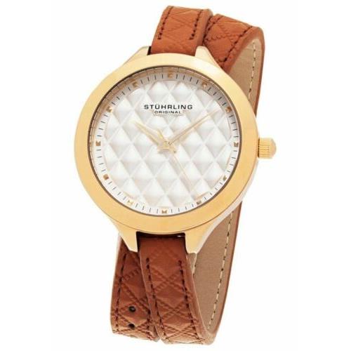 Stuhrling Original 658.02 Women`s Deauville White Dial Brown Wrap Gold Watch