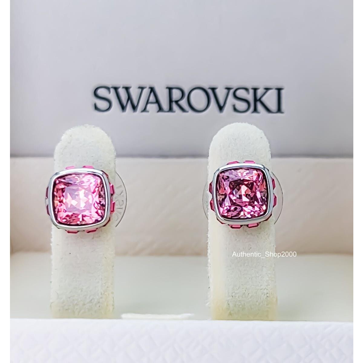 Swarovski Rhodium Pink Crystals October Birthstone Stud Earrings 5661960