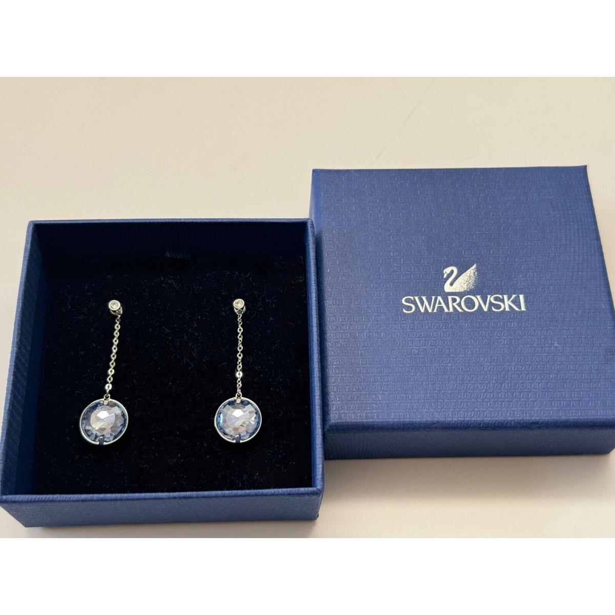 Swarovski Women`s Jewelry Silver-tone Round Cut Blue Crystal Globe Drop Earrings