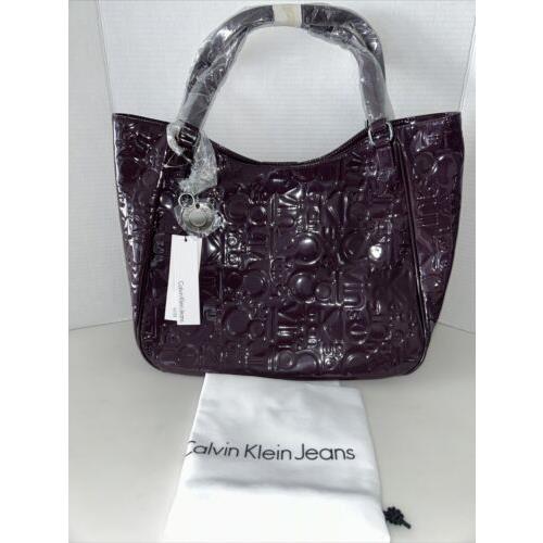 Calvin Klein Mwt XL Monogram Hand/shoulder Bag W/dust Bag Color Plum