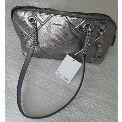 Calvin Klein Silver Metallic Embossed Purse Heart Charm Originally