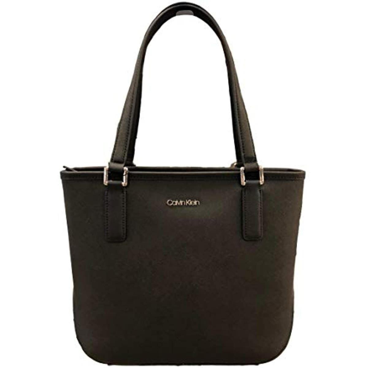 Calvin Klein Saffiano Leather Tote Shoulder Bag Black Regular Size