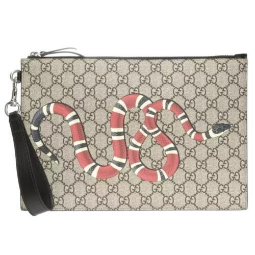 Gucci 473904 GG Supreme Bestiary King Snake Zip Top Clutch/pouch