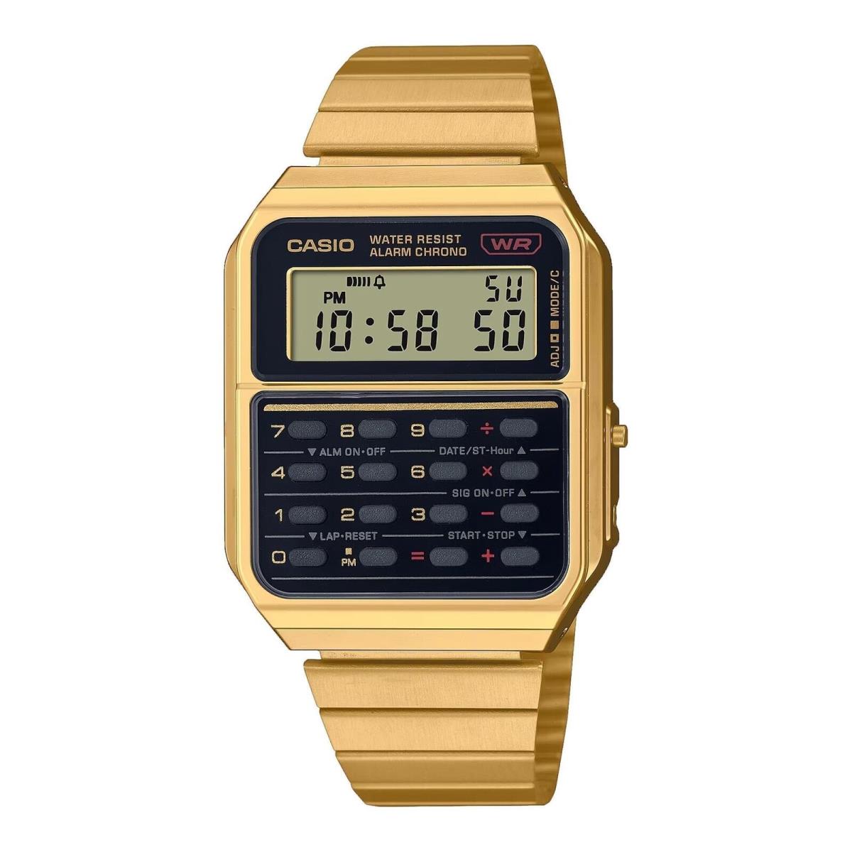 Casio CA500WEG-1AVT Men`s Watch Calculator Gold Stainless Steel Band