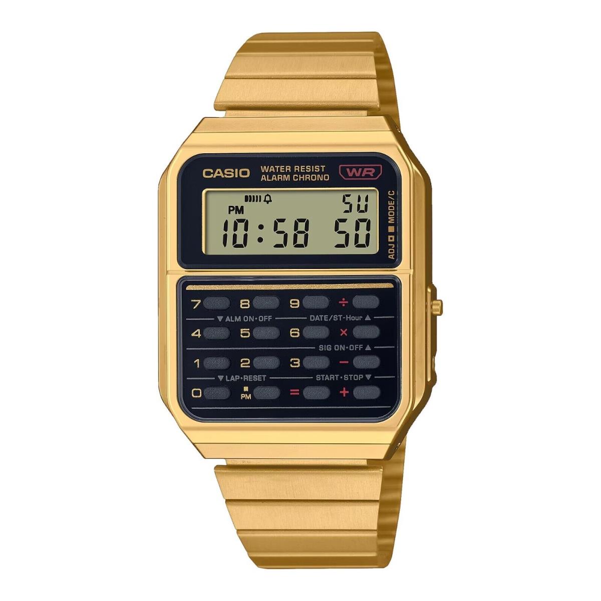Casio CA500WEG-1AVT Men`s Vintage Gold Tone Alarm Chronograph Calculator Watch - Band: Gold, Bezel: Gold