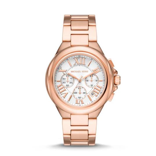 Michael Kors Camille Womens Rose Gold Chronograph Watch White Dial Date MK7271