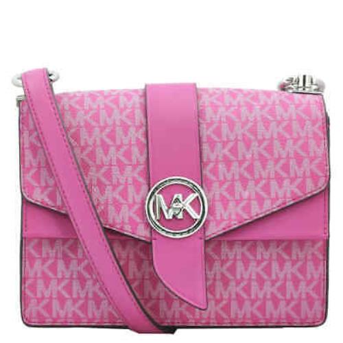Michael Kors Ladies Greenwich Small Logo and Leather Crossbody Bag - Cerise