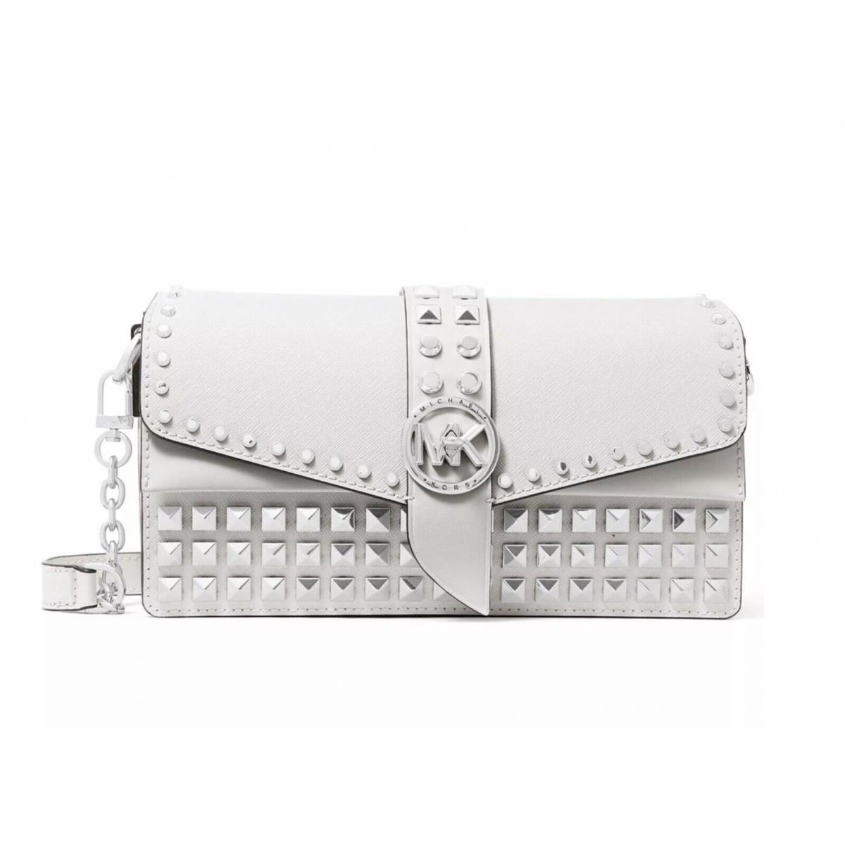 Michael Kors Greenwich Medium Studded Logo Shoulder Bag Optic White