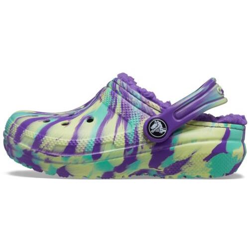 Crocs Kids` Classic Marbled Tie Dye Lined Clog Kids` Slippers Neon Purple/mul