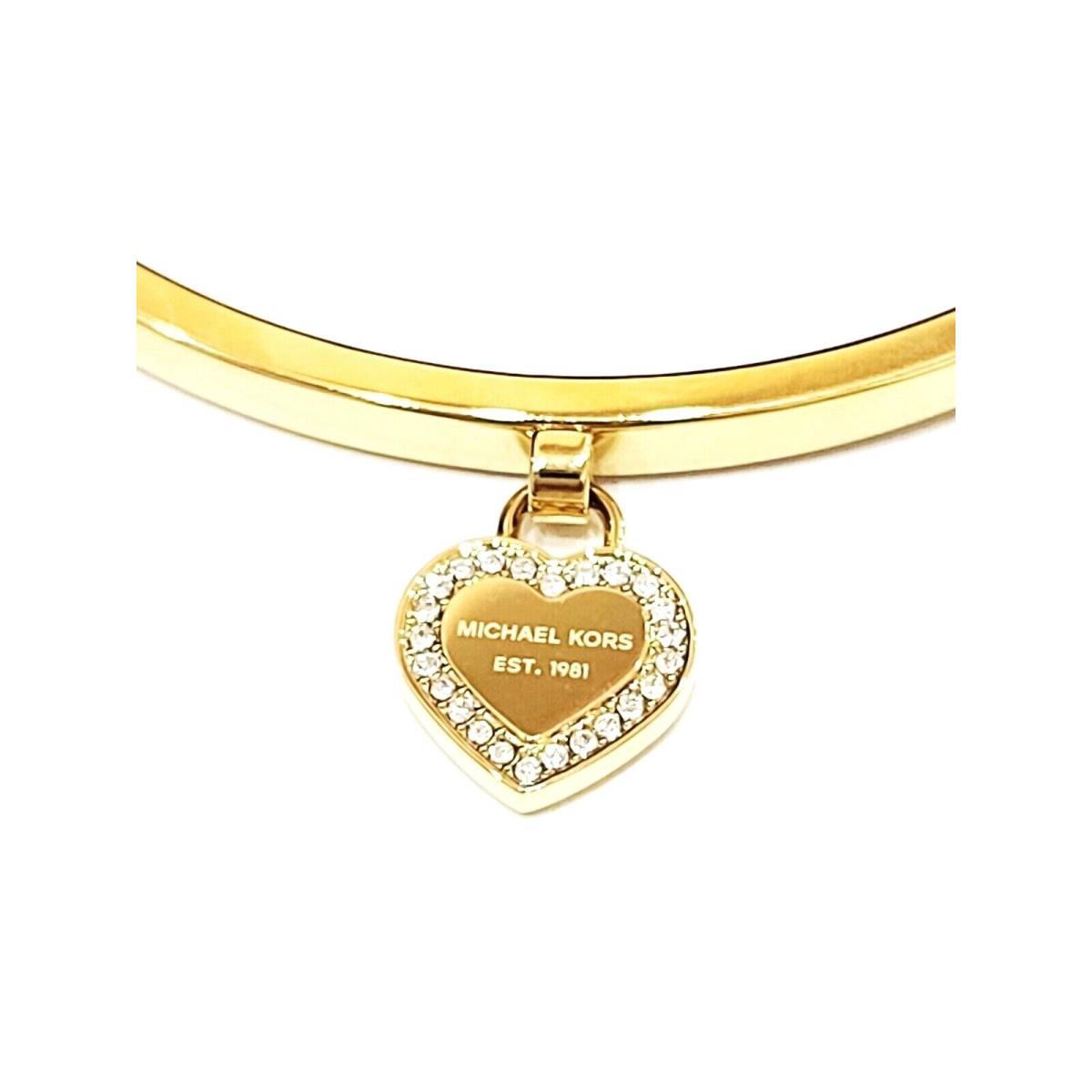 Michael Kors Brand Gold Logo Pave Heart Charm Bangle Bracelet