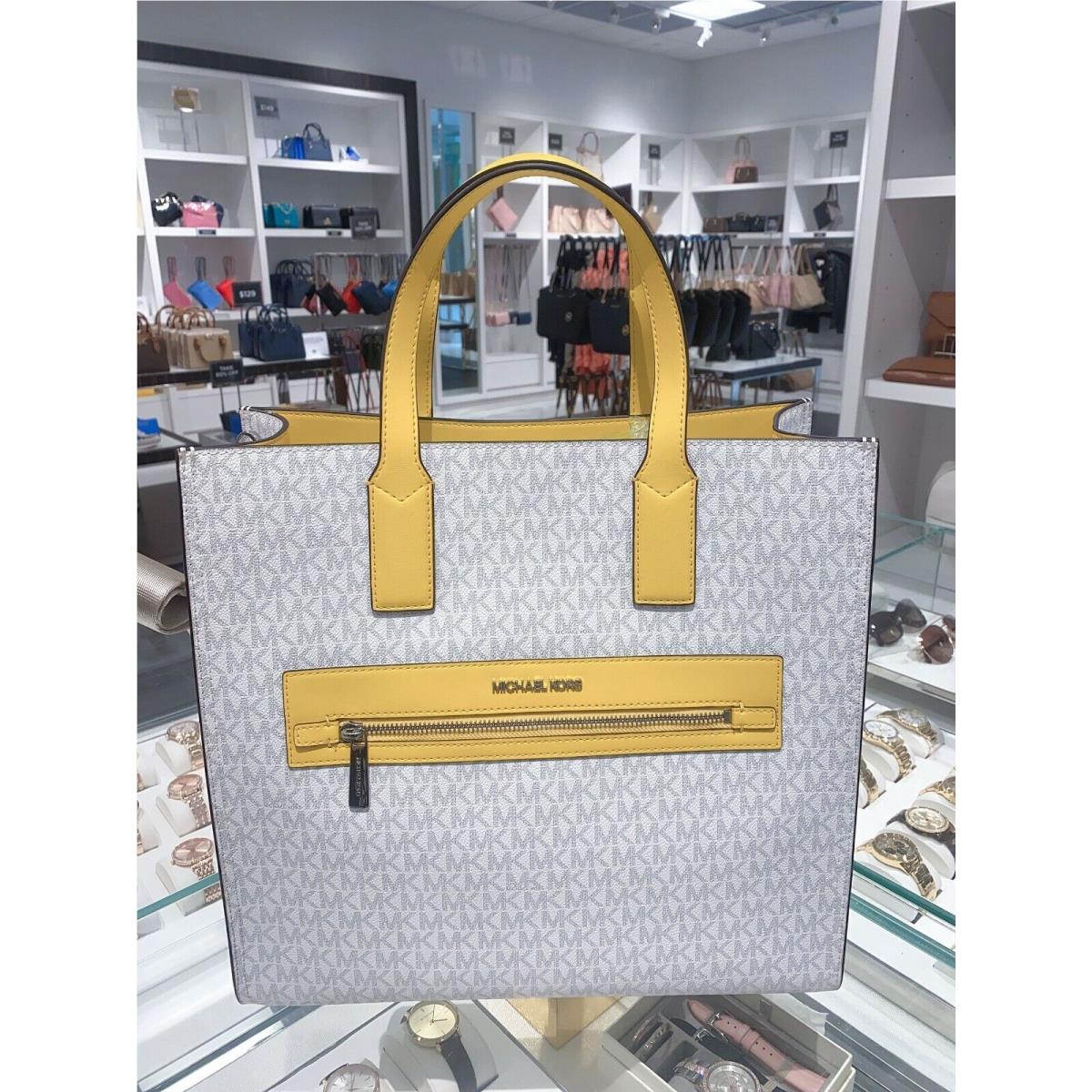 Michael Kors Kenly Large Canvas Leather Tote Crossbody Multi Color