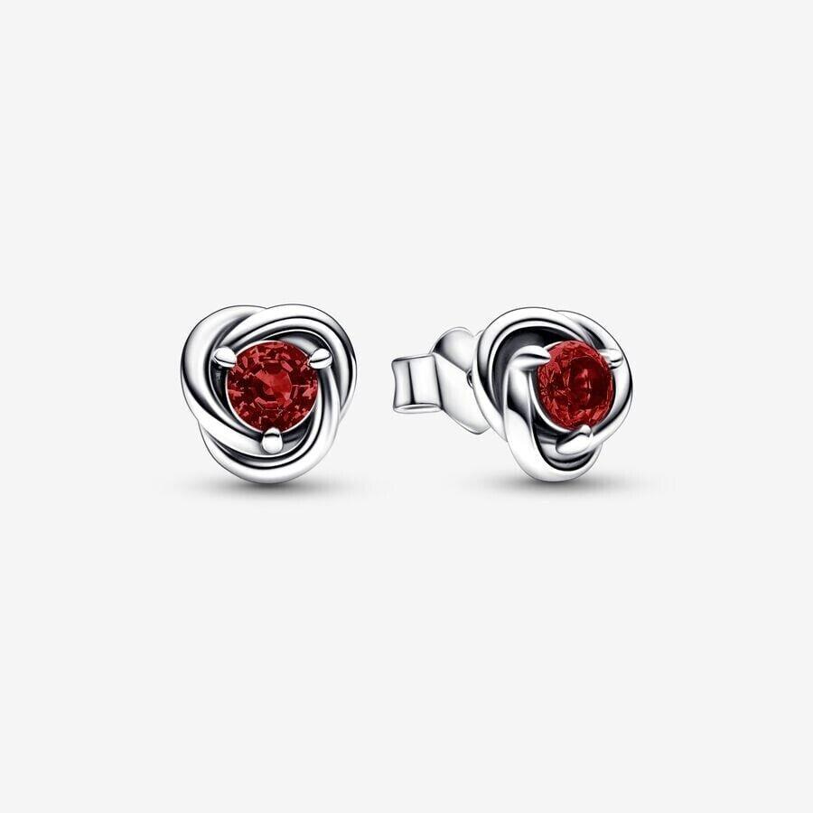 Pandora Silver January Red Eternity Circle Stud Earrings 292334C06