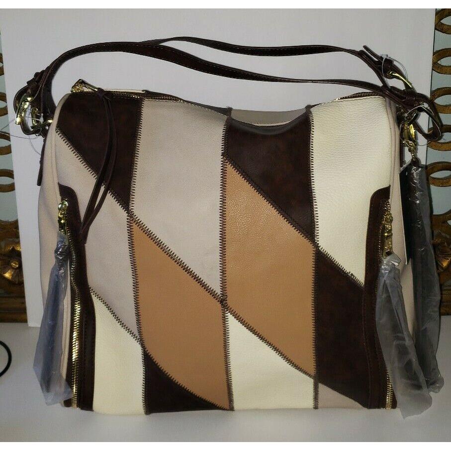 Steve Madden Camel Tan Beige Brown Leather Tassel Argyle Tote Handbag