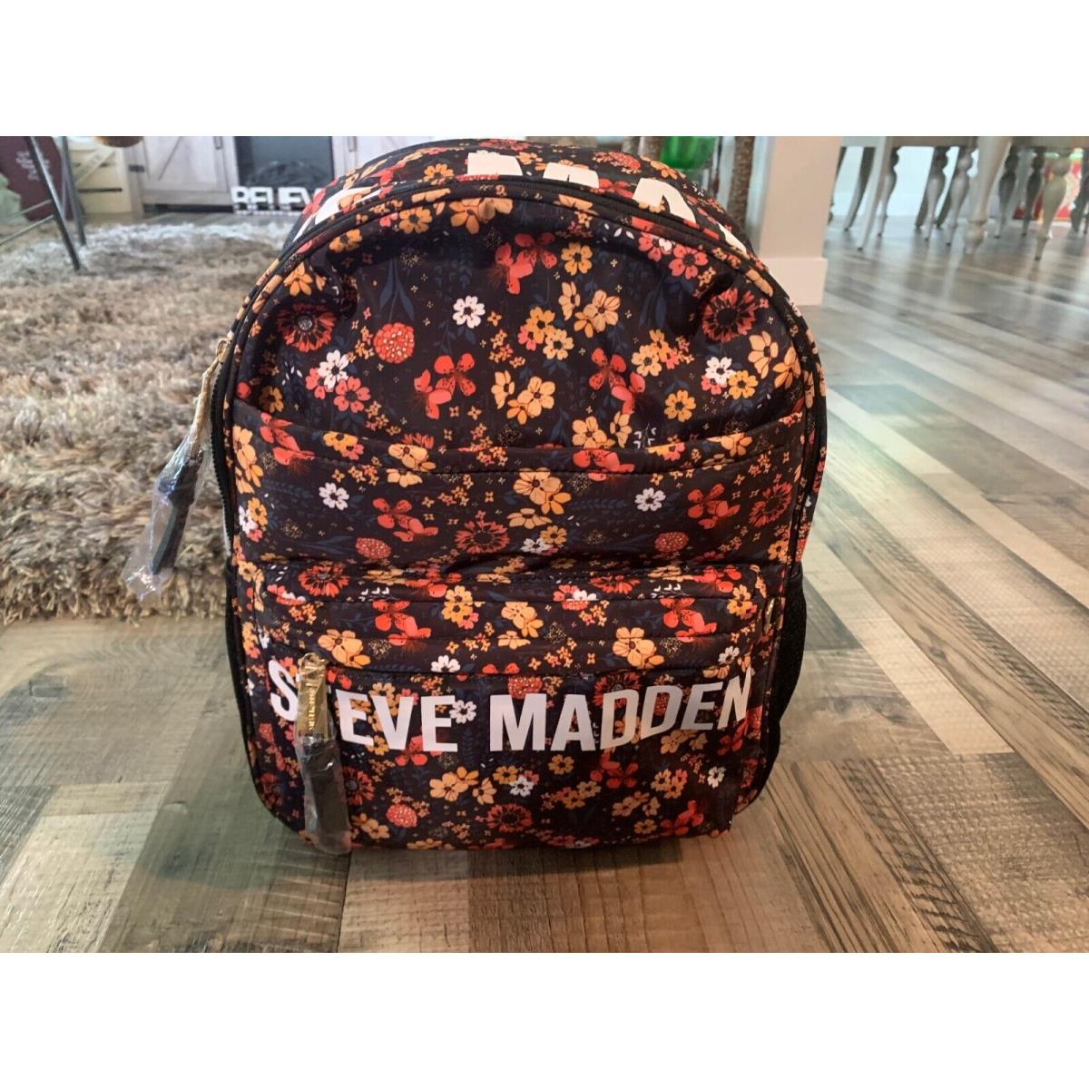 Steve Madden Black Floral Bforce Graphic Logo Signature Backpack Coin Purse