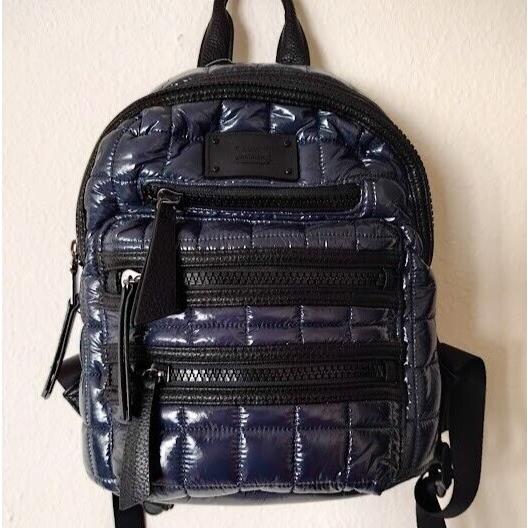 Steve Madden Dark Blue Shiny Puffer Plastic Unisex Small Mini Backpack