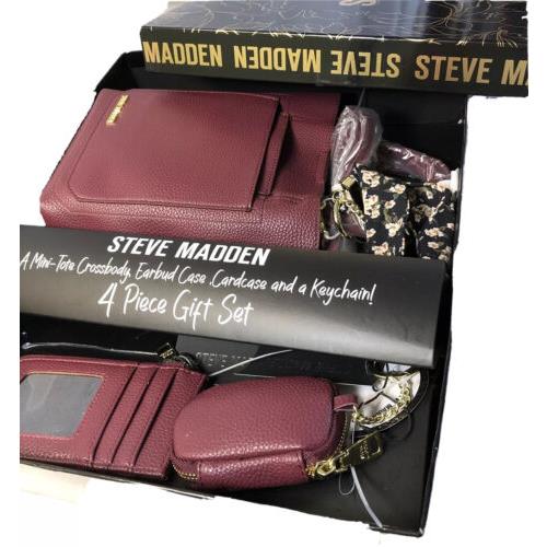 Steve Madden A Mini-tote Crossbody Earbud Case Cardcase and Keychain 4 Pcs Set