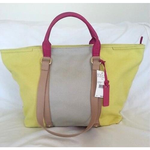 Steve Madden Canvas Bcaicoss Large Tote in Citron Yellow-NWT-SRP:$98