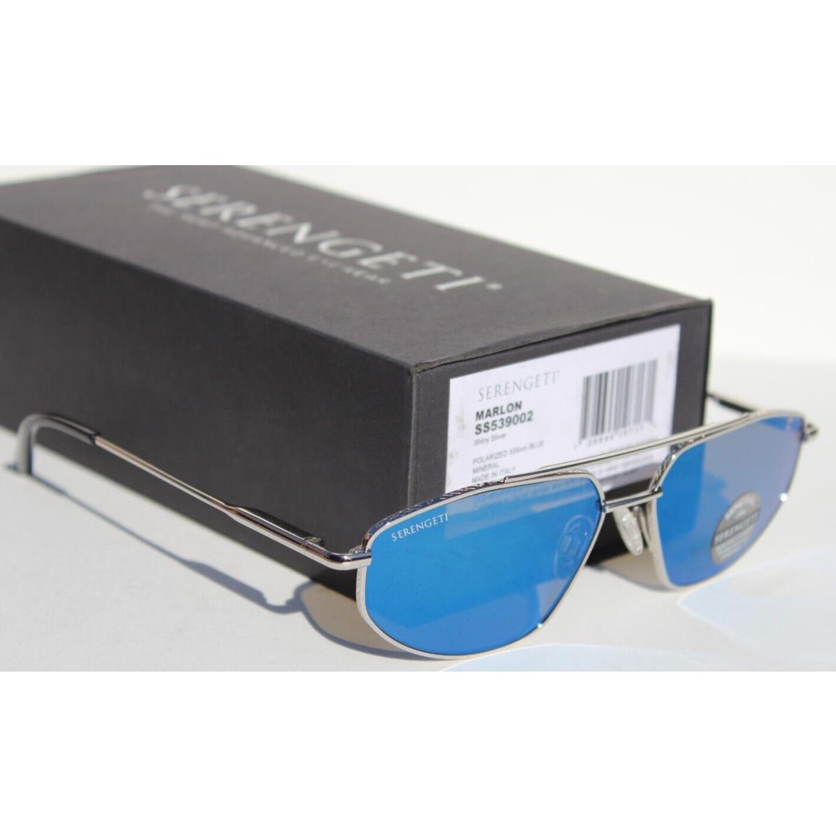 Serengeti Marlon Polarized Sunglasses Shiny Silver/555nm Blue SS539002 Italy
