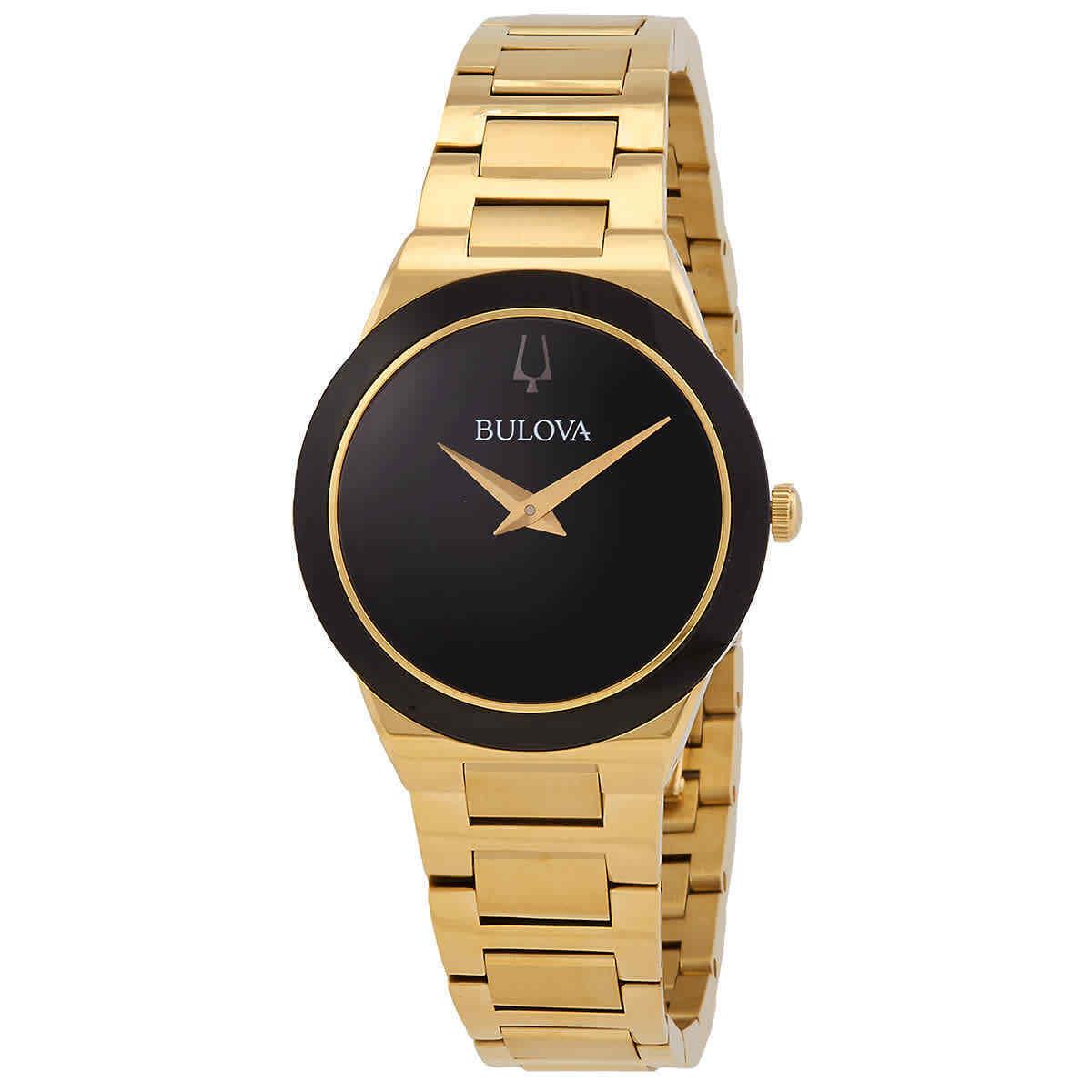 Bulova Millennia Quartz Black Dial Ladies Watch 97L175 - Dial: Black, Band: Gold-tone, Bezel: Gold-tone