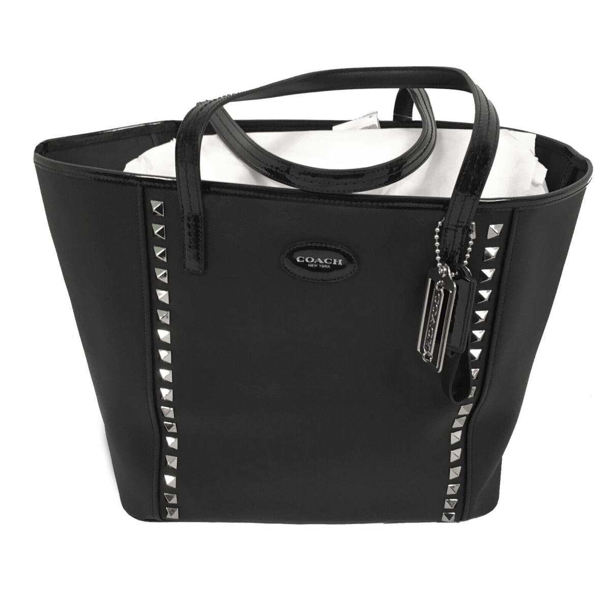 Coach Metro Pyramid Stud Tote Black Saffiano Leather F33459 Silver Studs