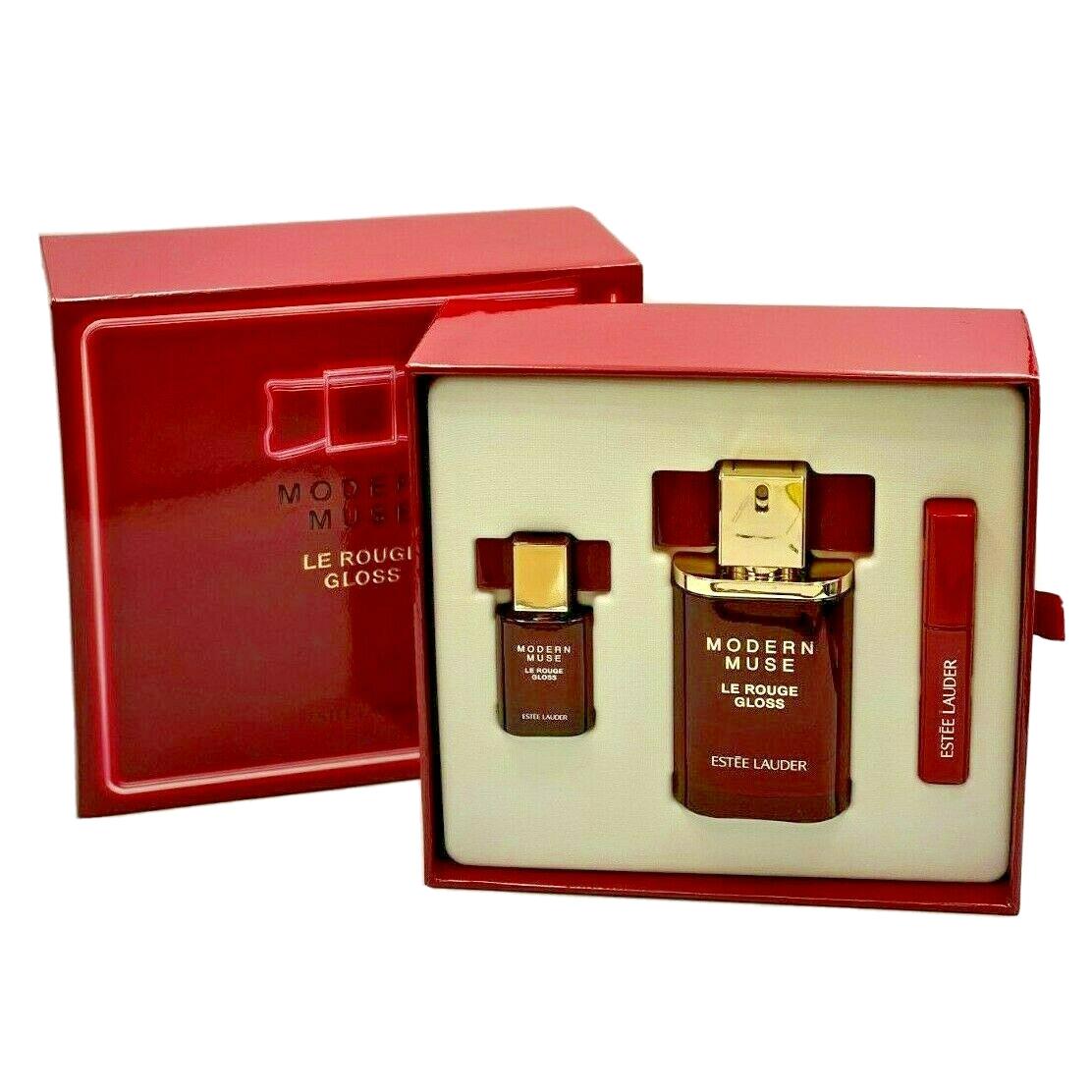 Estee Lauder Modern Muse Le Rouge Gloss Edp 1.0 OZ + 0.14 OZ + More 3PC Gift Set