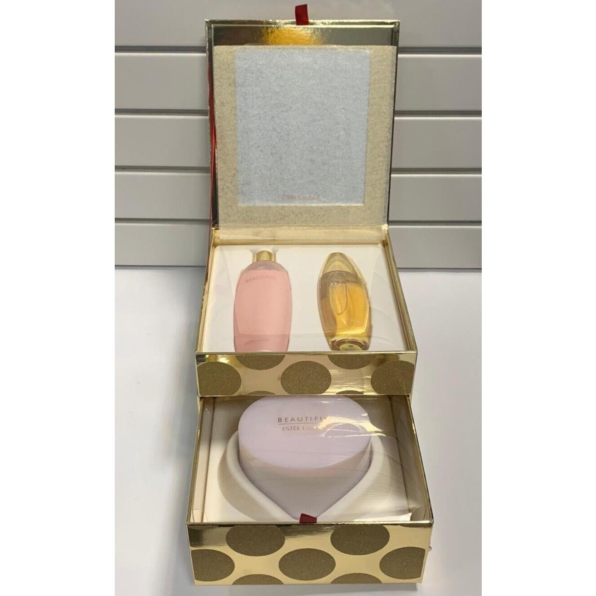 Beautiful By Estee Lauder 3.4oz Edp Lotion 8.4 oz Powder 3.5 oz 3 Pic Gift Set