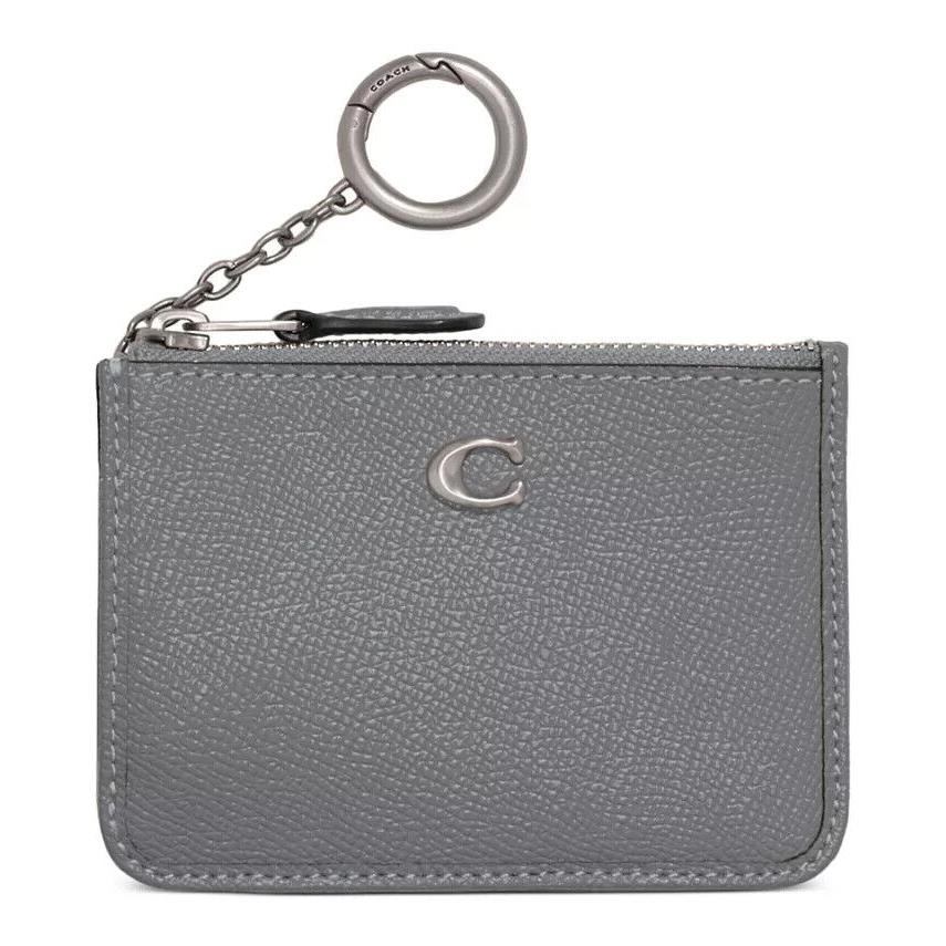 Coach Gray Mini Skinny ID Case Keychain Leather