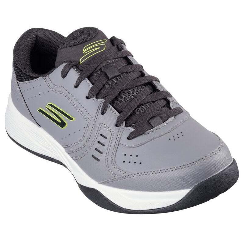 Mens Skechers Viper Court Smash Gray Lime Leather Shoes - Gray