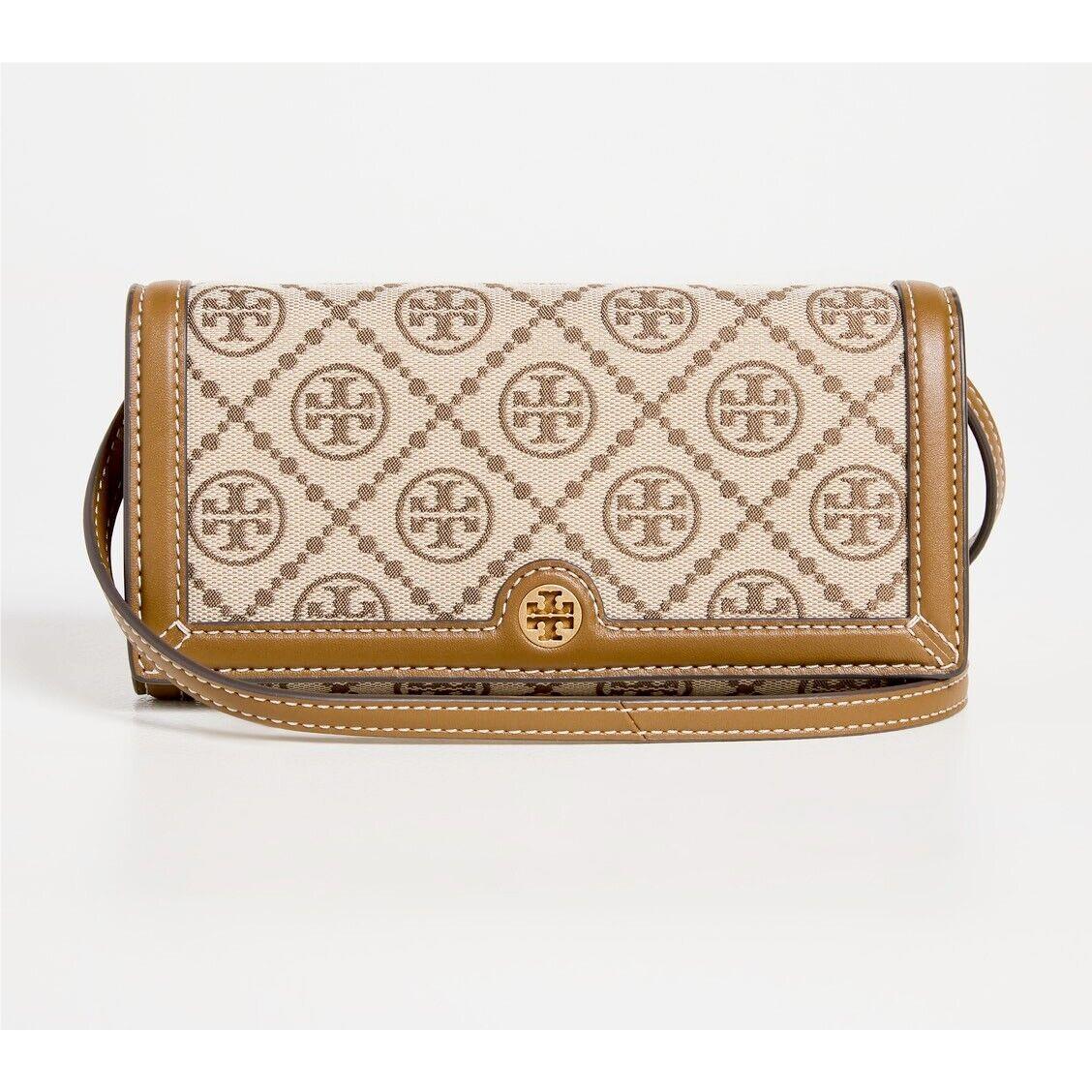 Tory Burch T Monogram Hazelnut Jacquard Wallet Crossbody Clutch Purse 135846