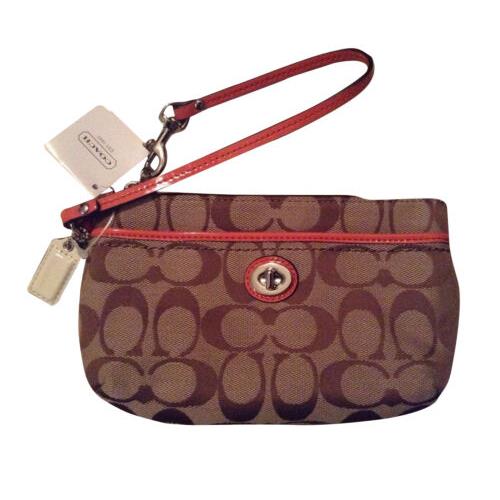 Coach Park Signature Medium Wristlet Signature C Logo W/ Khaki/tearose