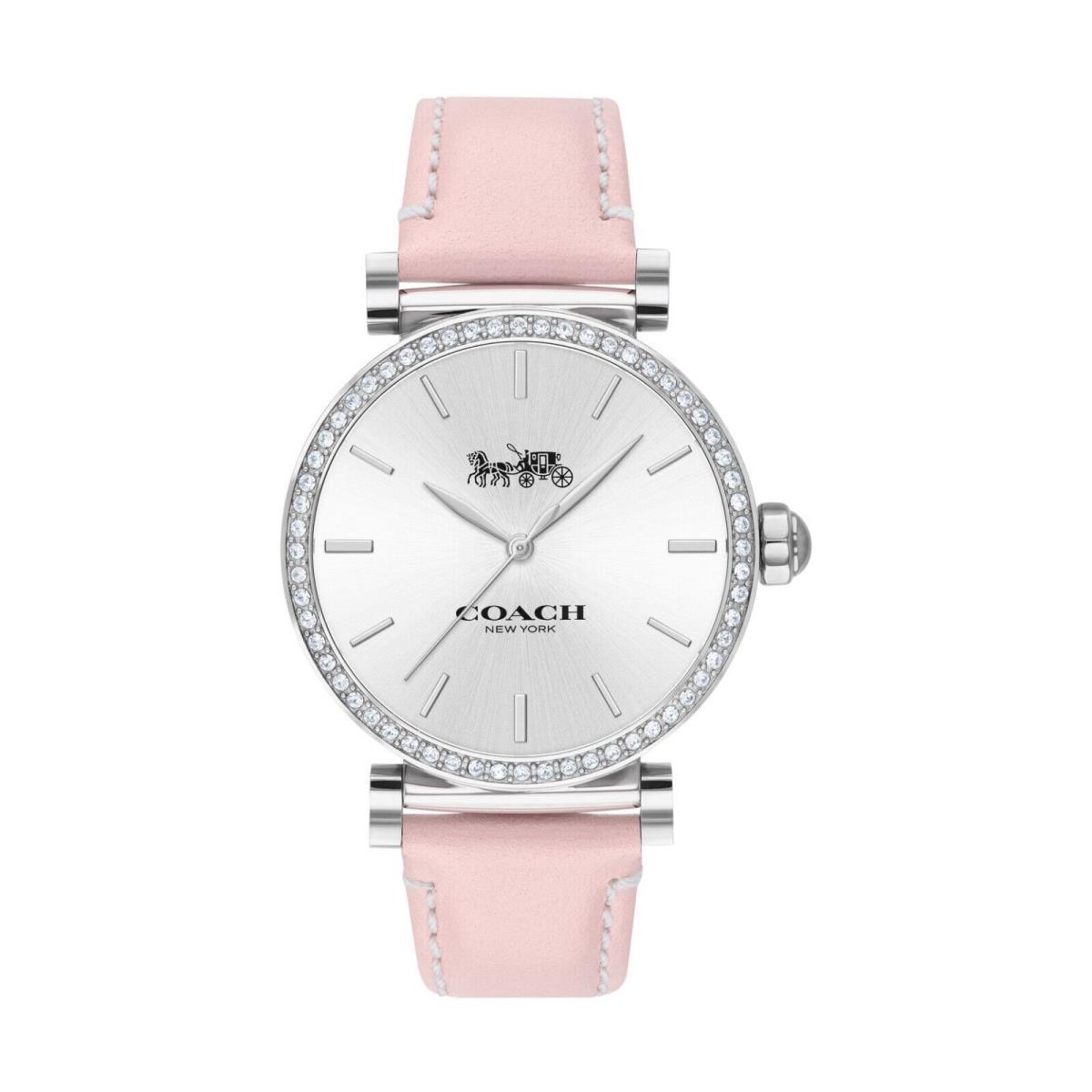 Coach Essential Pink Leather Strap Silver Dial Gilts Woman`s Watch