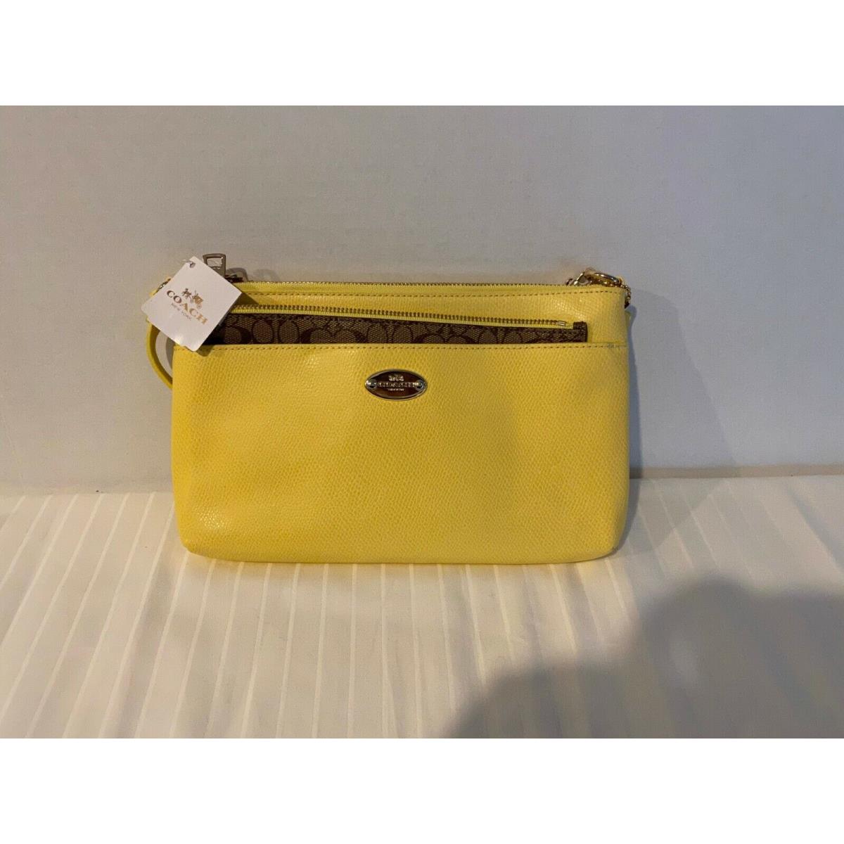 Coach Yellow Saffiano Leather Clutch-c Logo Signature Pop Pouch-nwt-wristlet