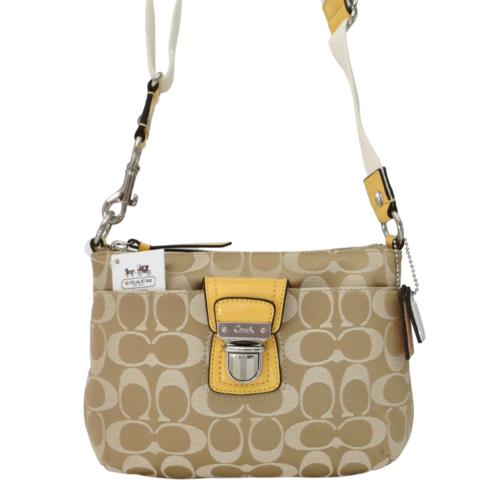 Coach Poppy Khaki Sunflower Yellow Signature Leather Crossbody Swingpack