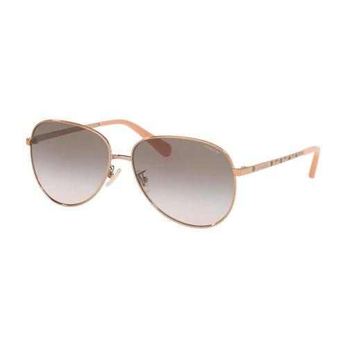 Coach HC7094 93313B Rose Gold Aviator Gray Gradient Lens 60mm Women`s Sunglasses