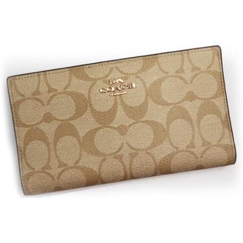 Coach Womens Khaki Beige White Signature Slim Zip Wrist Wallet 8226-9