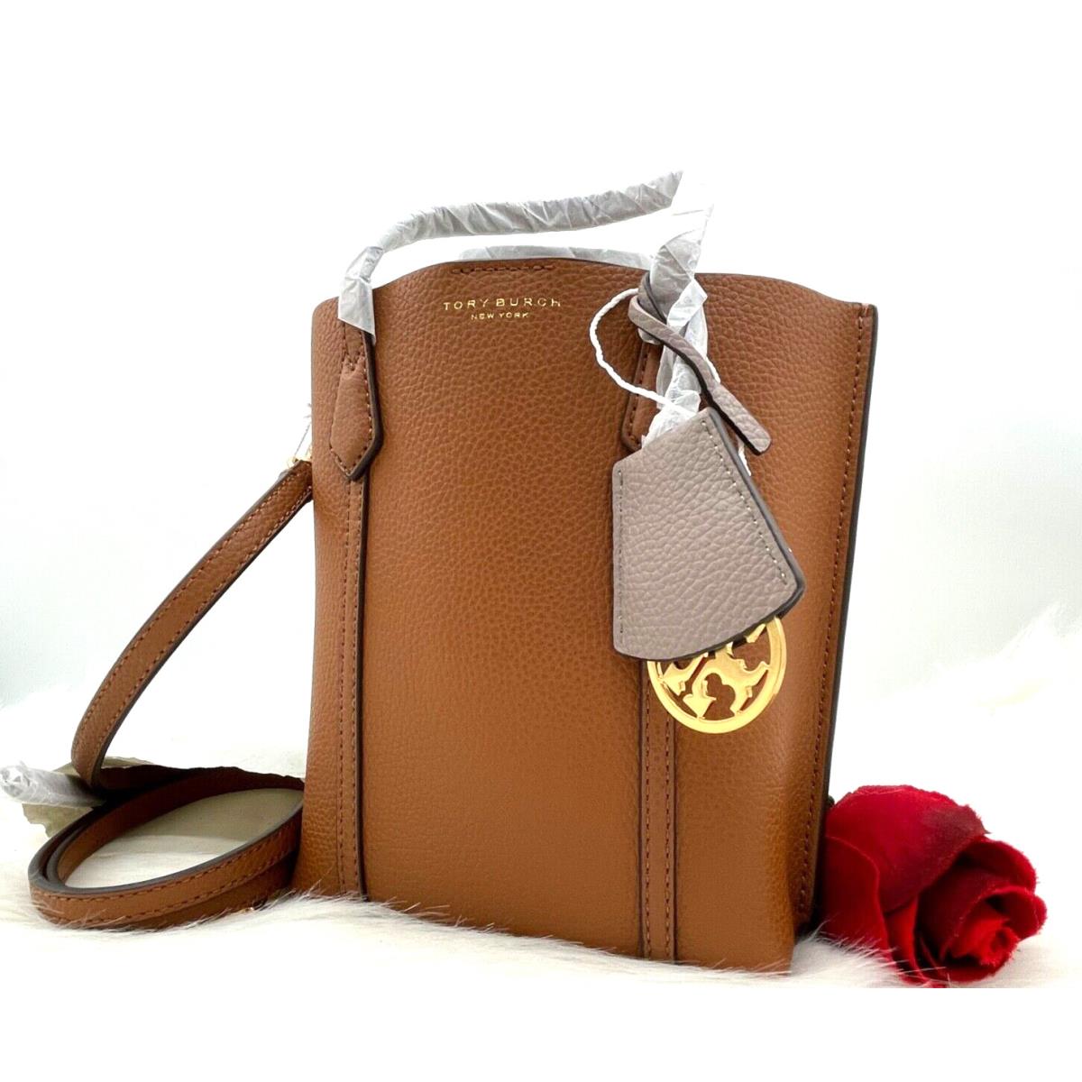 Tory Burch Perry Top Handles Mini Leather Tote Crossbody In Light Umber
