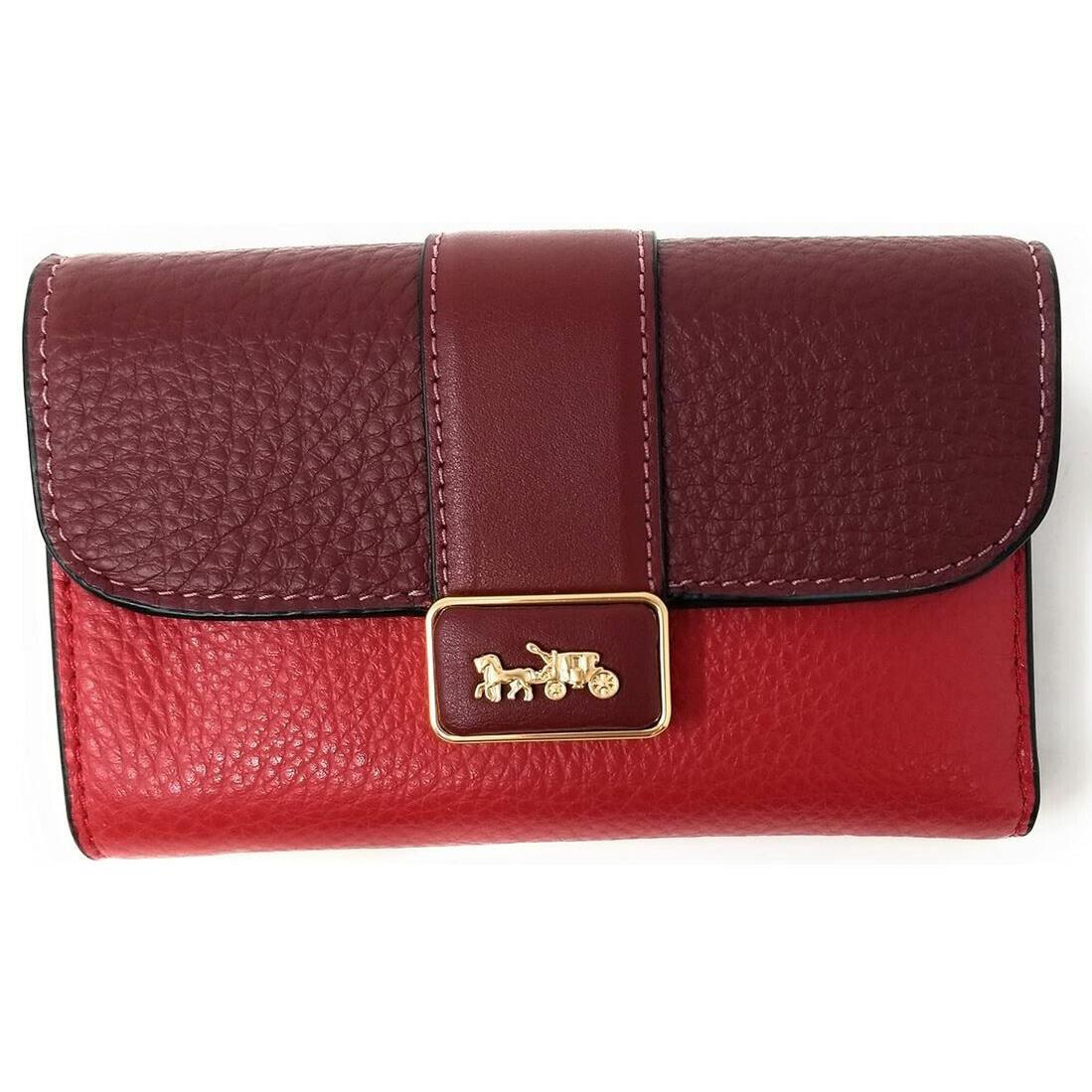 Coach Grace Colorblock Pebble Leather Medium Wallet Red Apple C061 - Hardware: Gold, Exterior: Red Apple, Lining: Dark Red