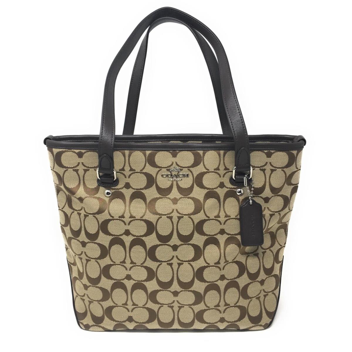 Coach 12cm Signature Zip Top Tote in Khaki Mahogany Brown: F36375