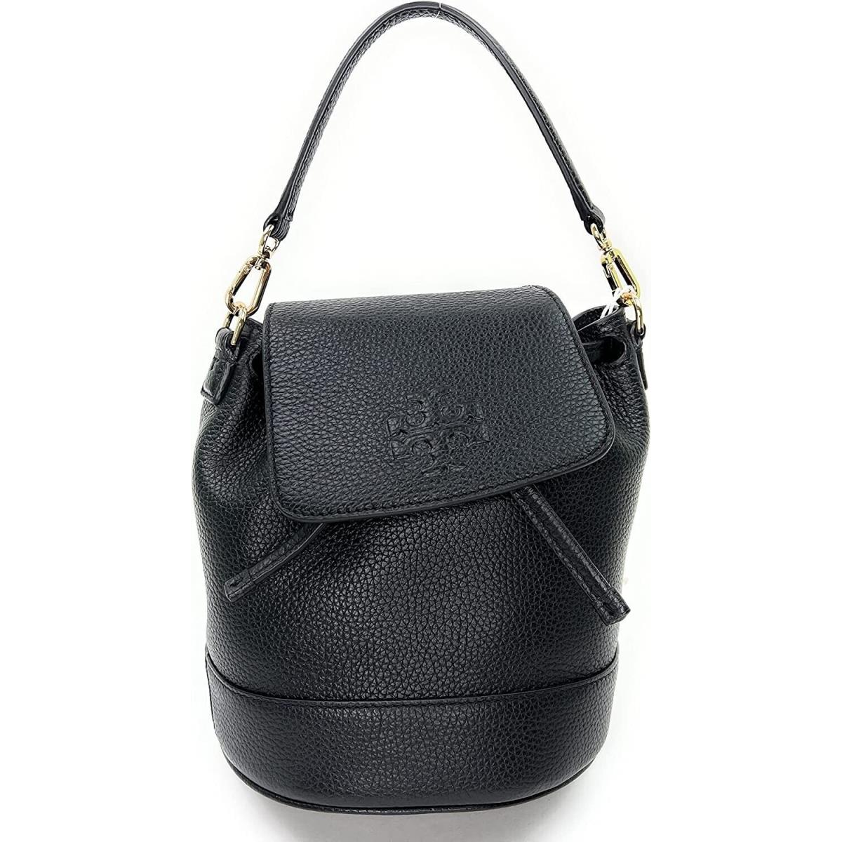 Tory Burch 137409 Thea Black Pebbled Leather Gold Hardware Womens Mini Backpack