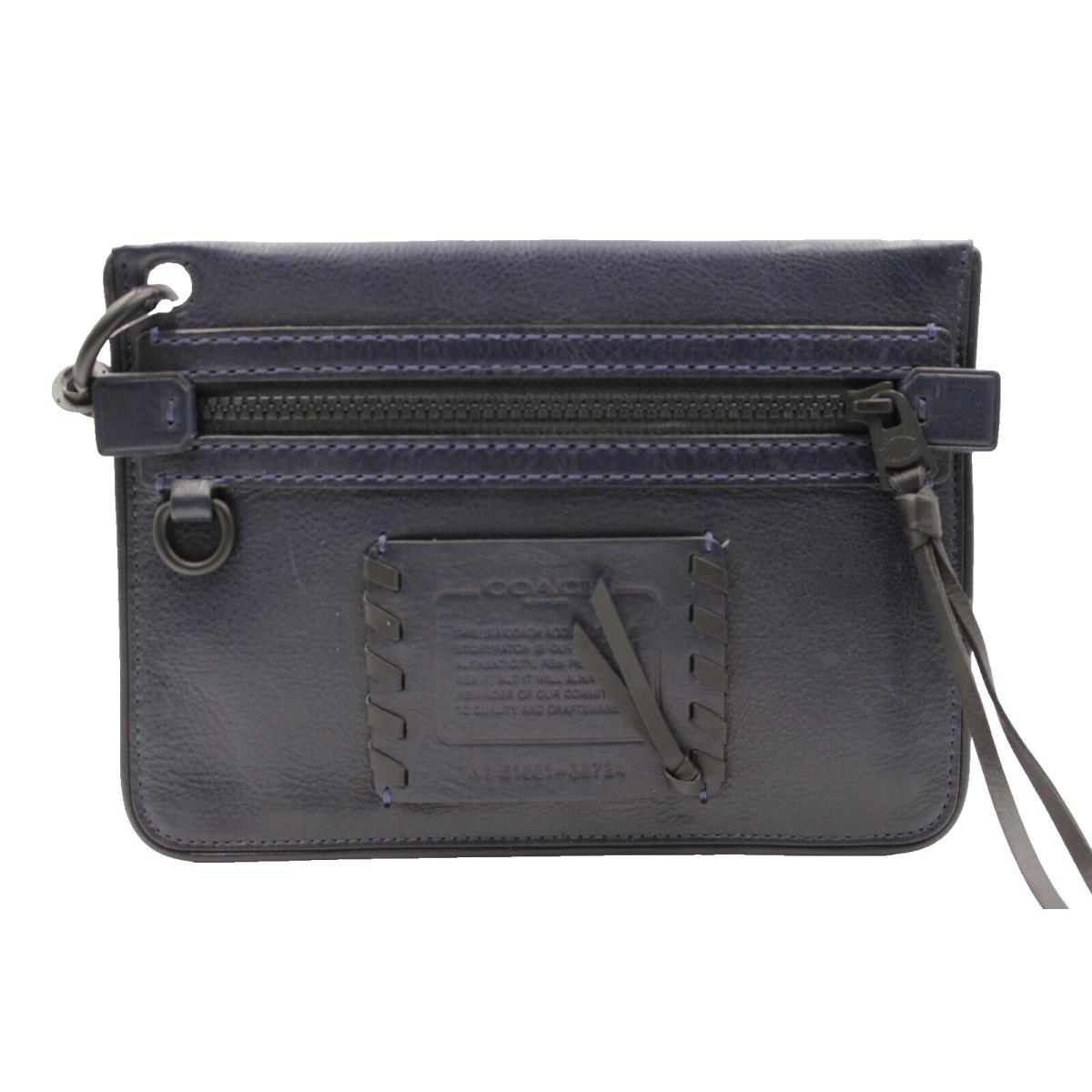 Coach Pouch 22 Whipstitch Clutch Dark Navy Leather Zipper 38724