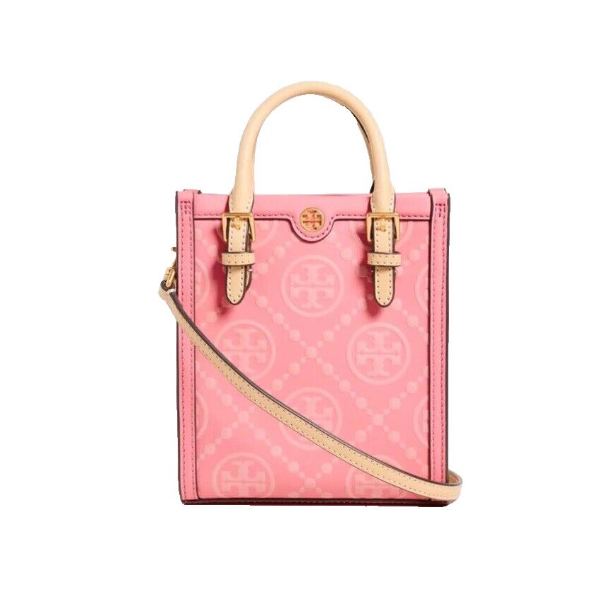 Tory Burch Mini T Monogram Top Handles Embossed Leather Tote Crossbody