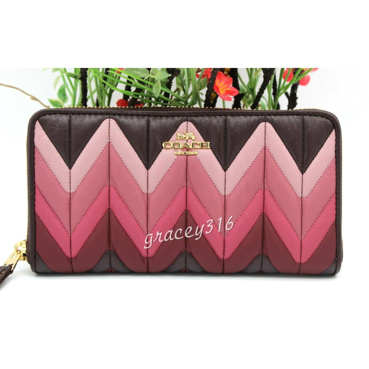 Coach Accordion Zip Around Wallet Ombre Quilting Leather Oxblood F31954