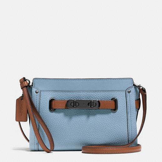 Coach 53479 Swagger Wristlet In Colorblock Pebble Leather Cornflower Luggage