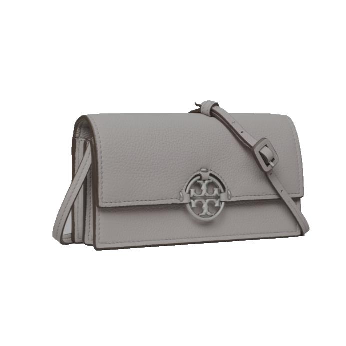 Tory Burch Miller Pebbled Leather Wallet Crossbody Bag In Bay Gray