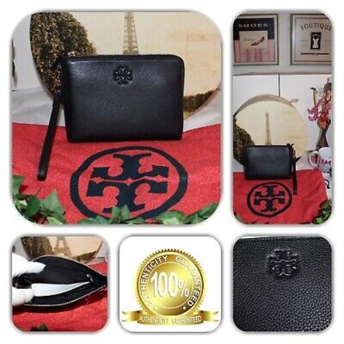 Fierce Tory Burch Black Leather Logo Wristlet