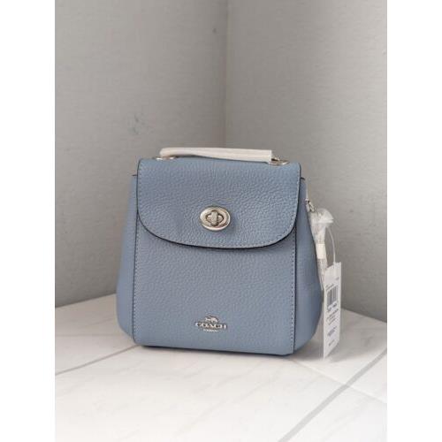 Coach Convertible Pebble Leather Mini Backpack Crossbody Silver/cornflower Blue