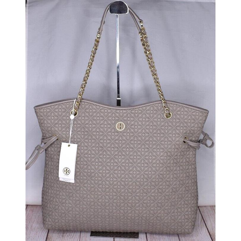 Tory Burch Bryant Quilted Slouchy French Gray Leather Tote 36914