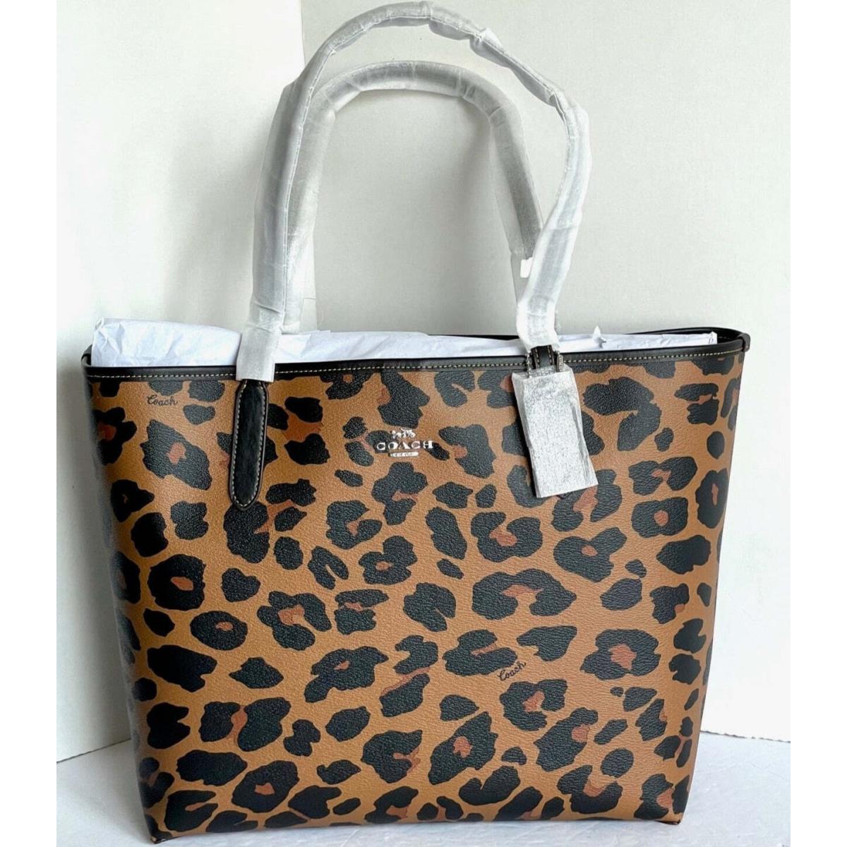 Coach City Tote CC760 Leopard Brown Signature Canvas Leather Shoulder Bag Large