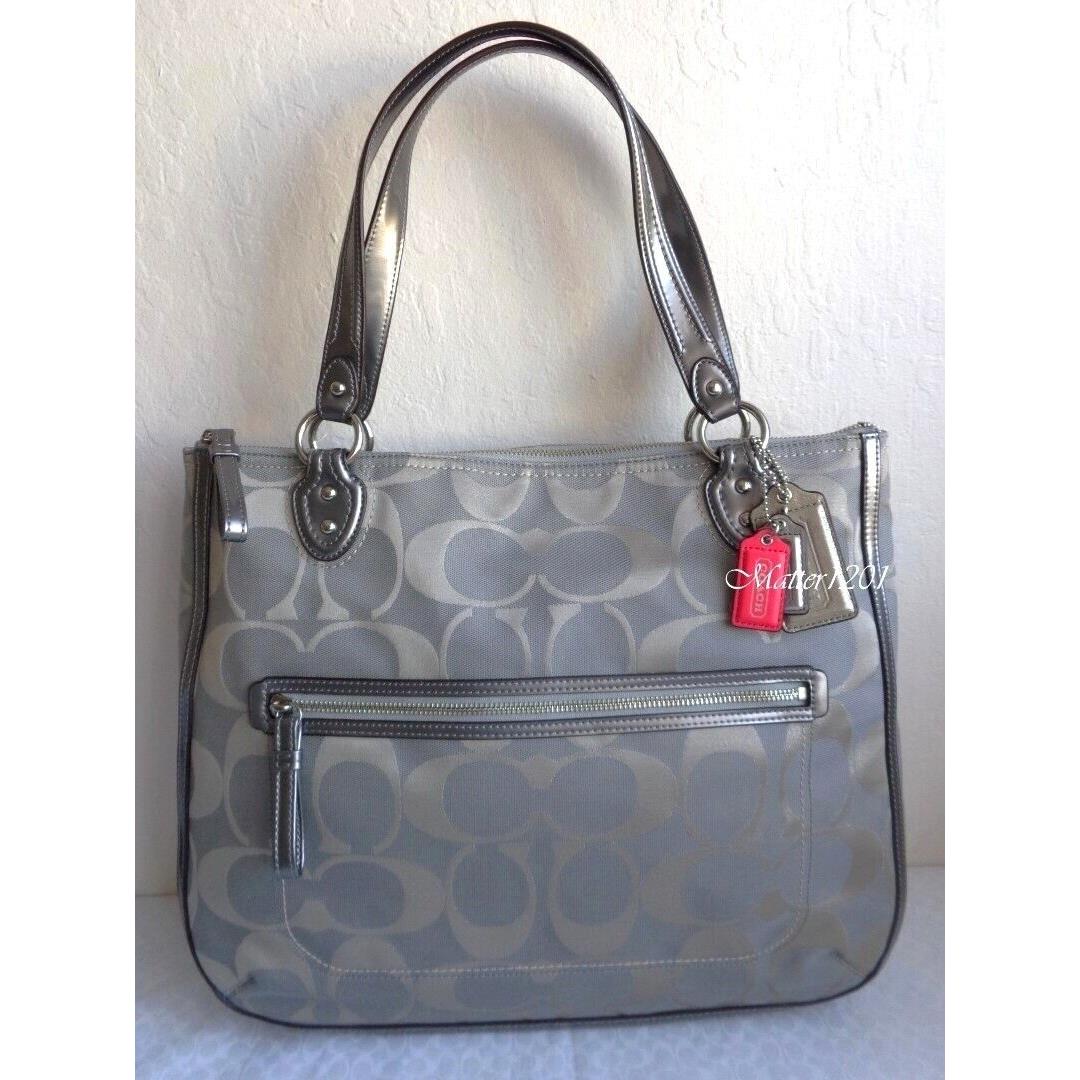 Coach 22447 Poppy Signature Metallic Hallie East/west Tote In Grey/graphite